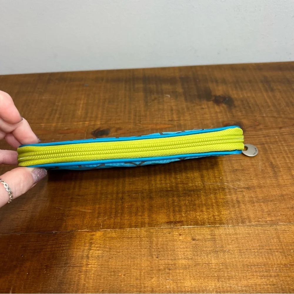 Travelon turquoise and lime zip around medium rfid wallet